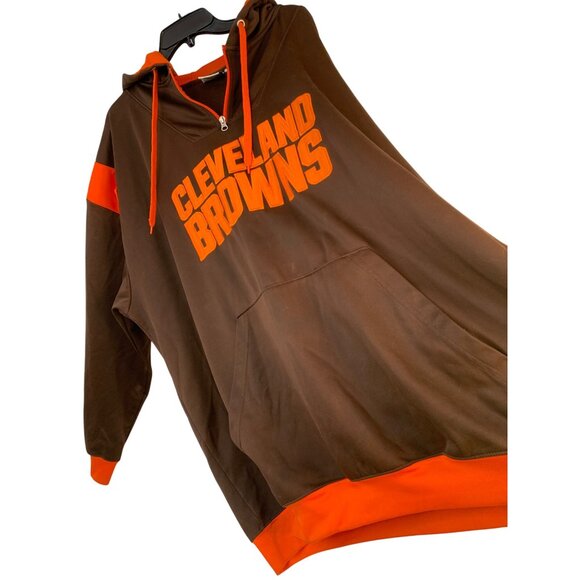 Majestic Cleveland Browns 4XL Hoodie Brown Sewn Letters Pullover Sweatshirt EUC - Picture 6 of 7